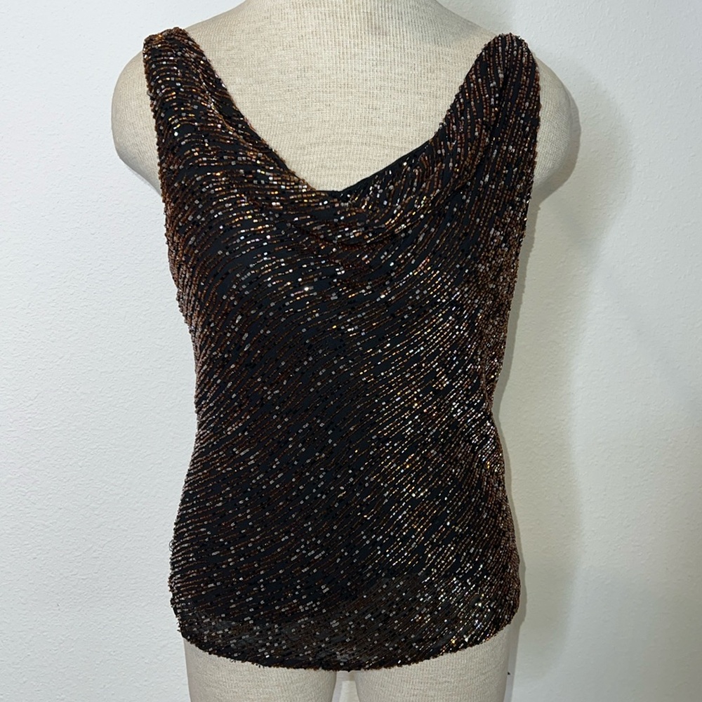 Cache Beaded Drape Neck Tank Top